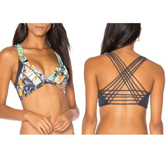 REVOLVE Top Bikini Small Swimwear Beach Floral‎ Strappy Criss Cross Hawaiian - Picture 1 of 12